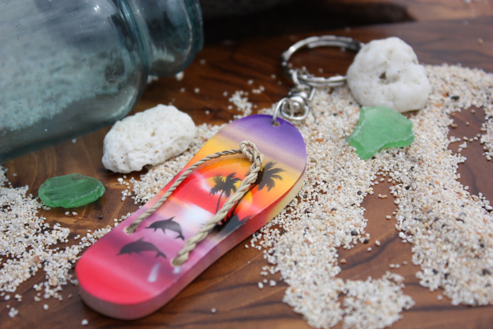 Keychain Slipper w/ Dolphin and Palm Trees #3 - Hawaiian Style Keychain Slipper w/ Dolphin and Palm Trees #3 - Hawaiian Style